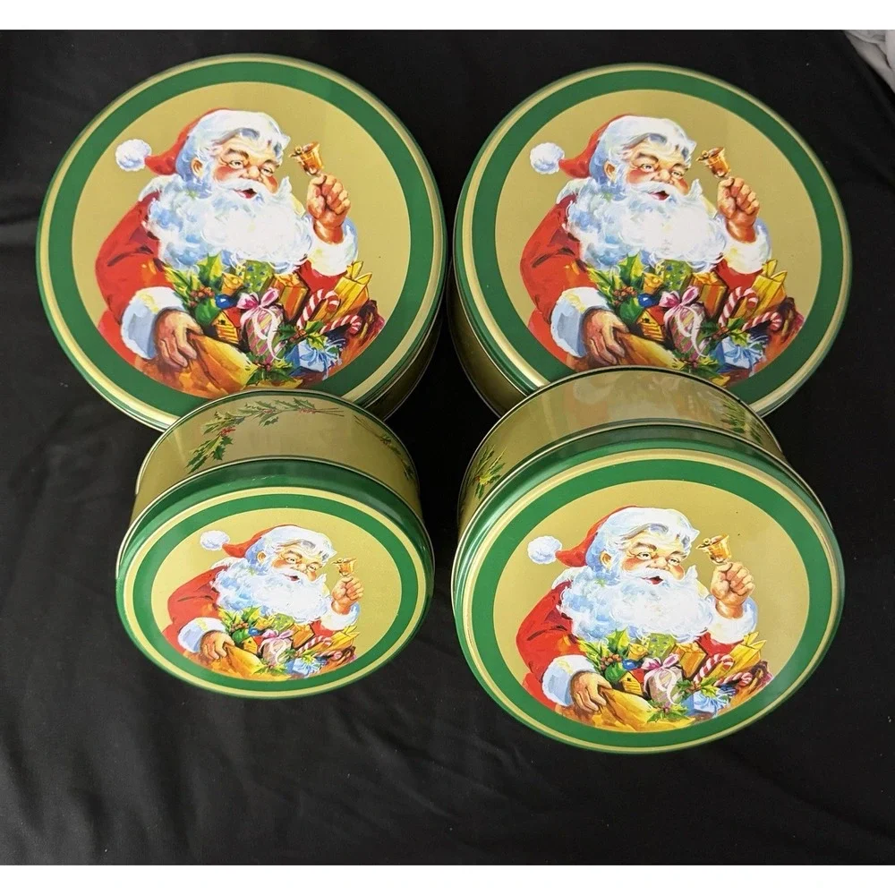 Vintage Santa Claus Nesting Tin‎ Set 4 Made In Hong Kong Christmas Cookie Tins